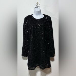 Allison New York Black Sequin‎ Long Sleeve Mini Dress Size Large